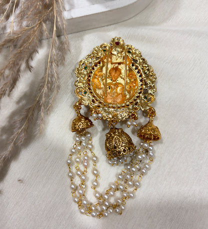 Lakshmi Temple Hair Accessory with Pearl Chains