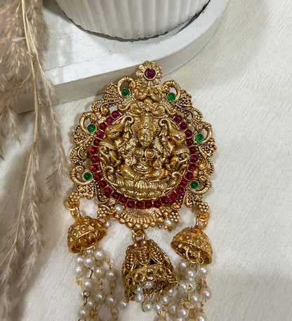 Lakshmi Temple Hair Accessory with Pearl Chains
