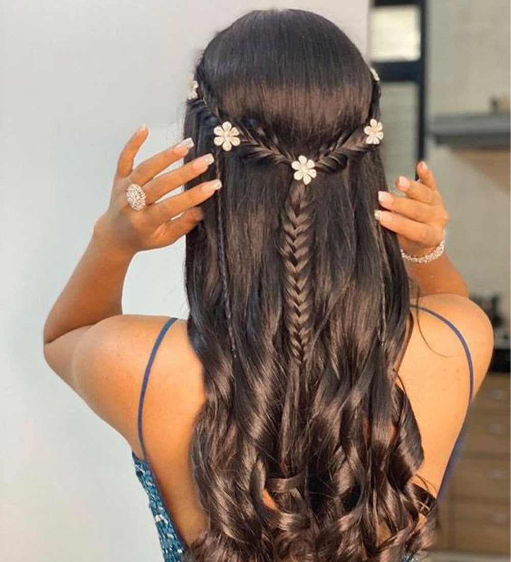 Silver Flower Hair U Pin with Back Velcro Stick-on