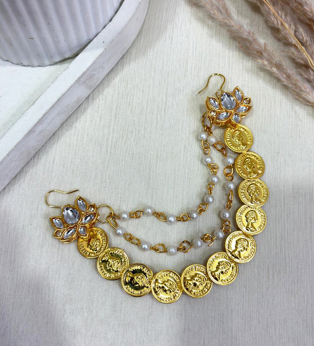 Gold Coin Pearl Hair Chain
