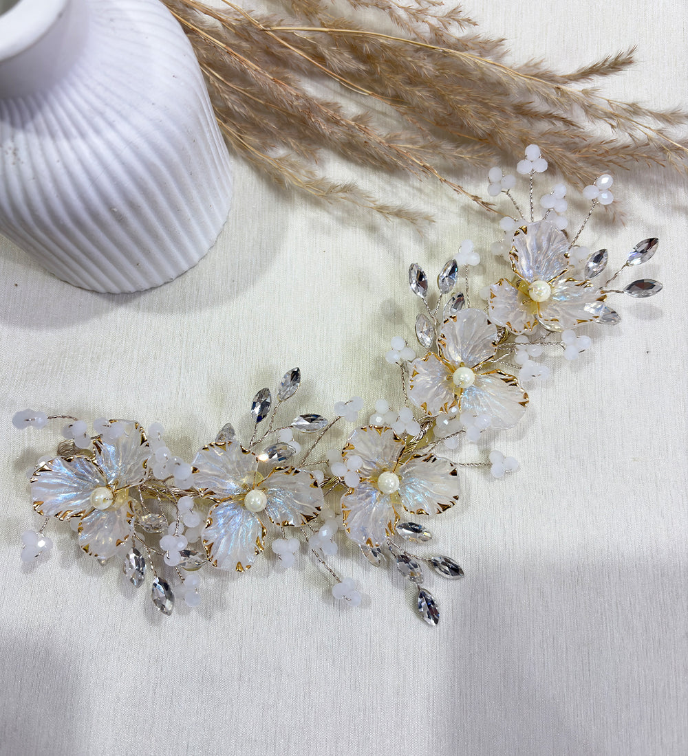 Crystal & Pearl Flower Hair Vine