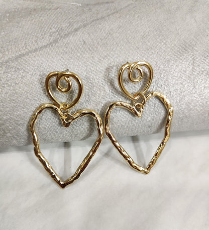 Double Heart Brass Earrings