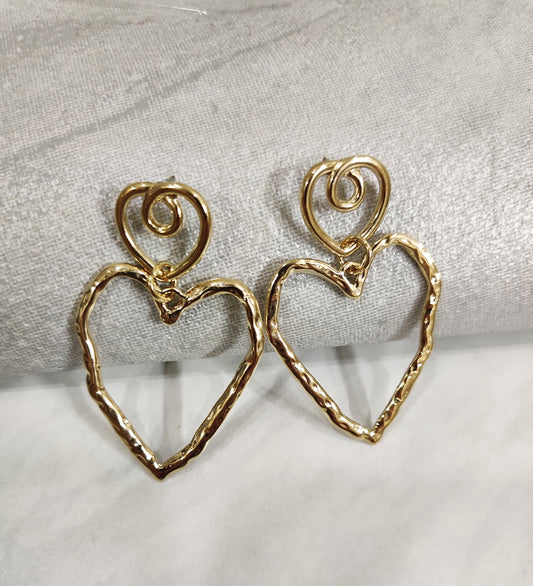 Double Heart Brass Earrings